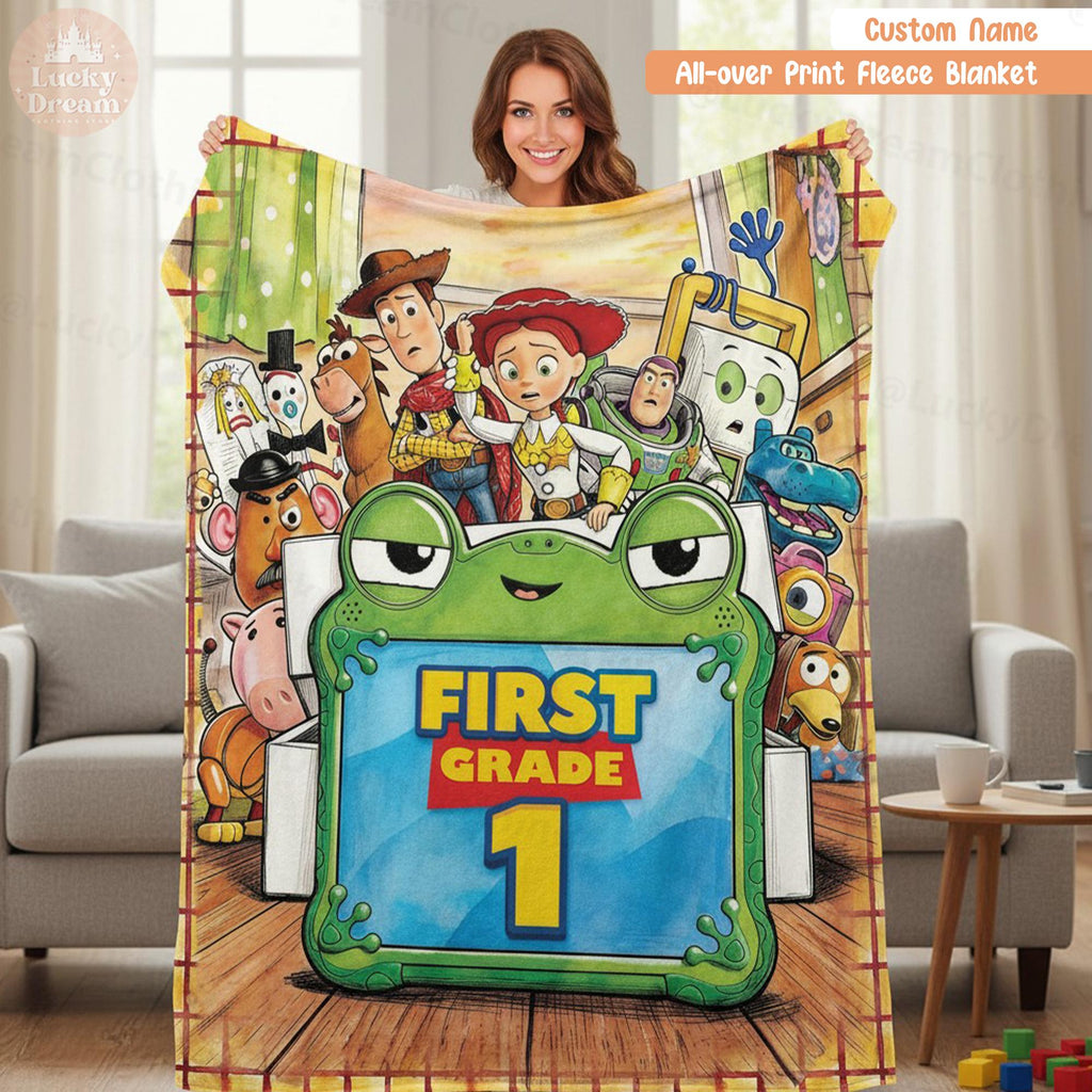 Personalized Toy Story 5 Pre-K Blanket, Custom Grade Disney Kids Blanket, Woody Buzz Lightyear Jessie Birthday Cartoon Gift for Boy, Girl