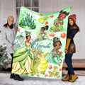 Personalized Tiana Princess Blanket, Custom Name Kids Gift Green Fleece Baby Blanket Nursery Decor Cute Frog Cartoon Gift for Girl Fan