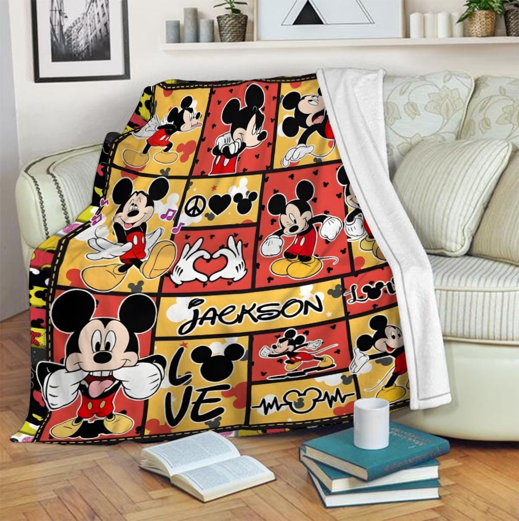Personalized Mickey Mouse Blanket, Custom Name Mickey Blanket, Mickey Minnie Blanket Birthday Gift, Cartoon Fleece Blanket, Magic Kingdom
