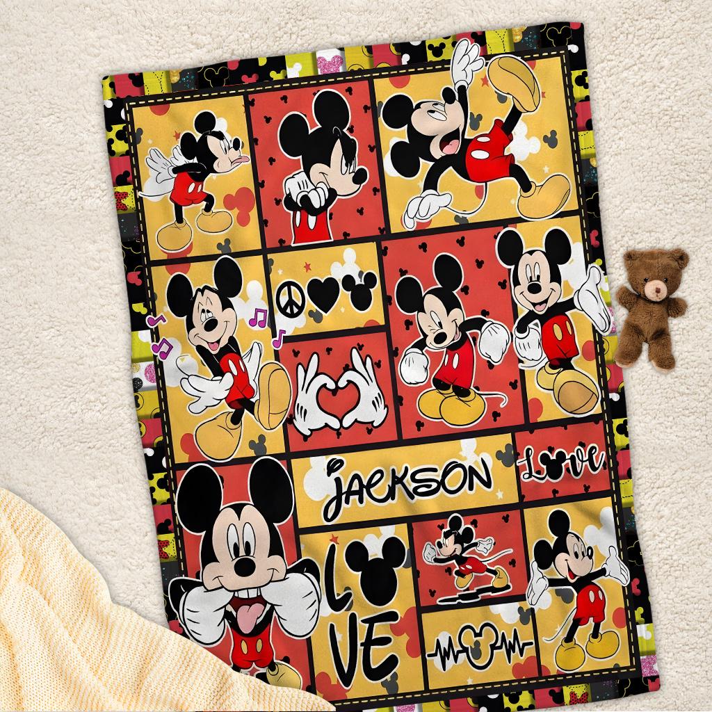 Personalized Mickey Mouse Blanket, Custom Name Mickey Blanket, Mickey Minnie Blanket Birthday Gift, Cartoon Fleece Blanket, Magic Kingdom