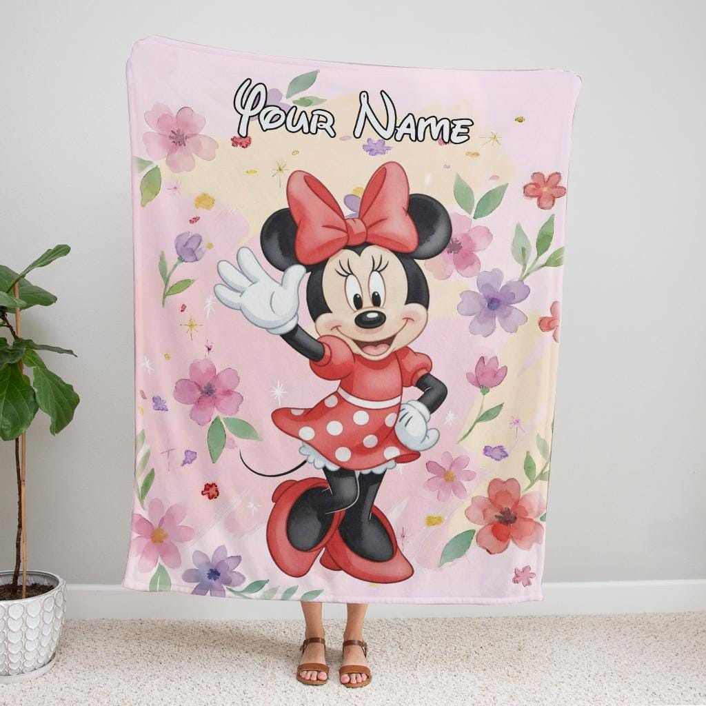 Personalized Minnie Mouse Blanket, Custom Name Minnie Mouse Fleece Blanket, Mickey Minnie Mouse Magic Kingdom Birthday Gifts, Mickey Blanket