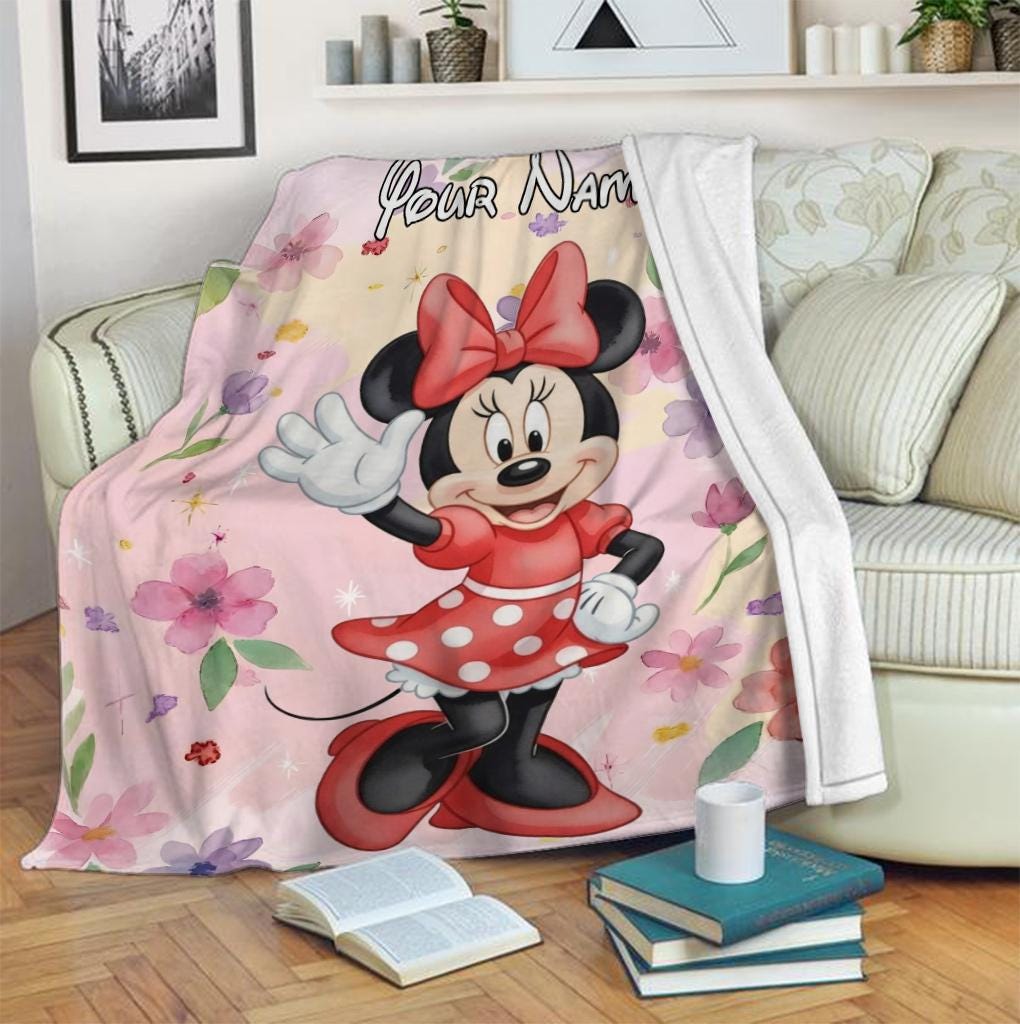 Personalized Minnie Mouse Blanket, Custom Name Minnie Mouse Fleece Blanket, Mickey Minnie Mouse Magic Kingdom Birthday Gifts, Mickey Blanket