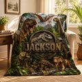Personalized Dinosaur Flannel Blanket: Custom Jurassic Throw for Boys Room Decor