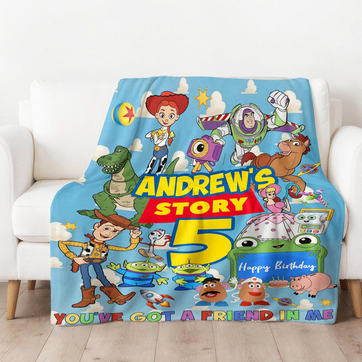 Personalized Toy Story Blanket, Custom Name Disney Kids Blanket,Buzz Lightyear Woody Birthday Gift for Boy Girl,Cute Toddler Velveteen Throw