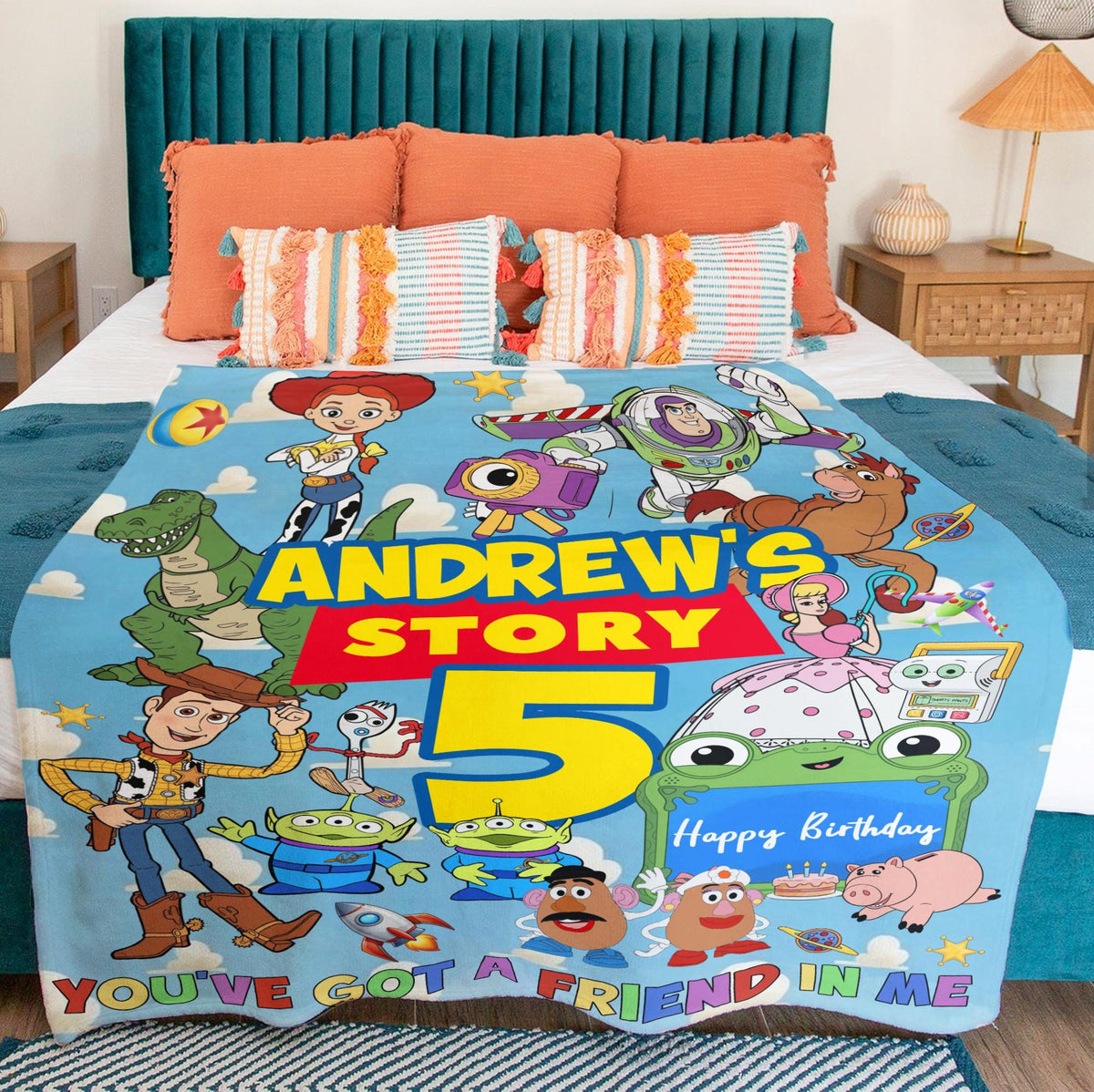 Personalized Toy Story Blanket, Custom Name Disney Kids Blanket,Buzz Lightyear Woody Birthday Gift for Boy Girl,Cute Toddler Velveteen Throw
