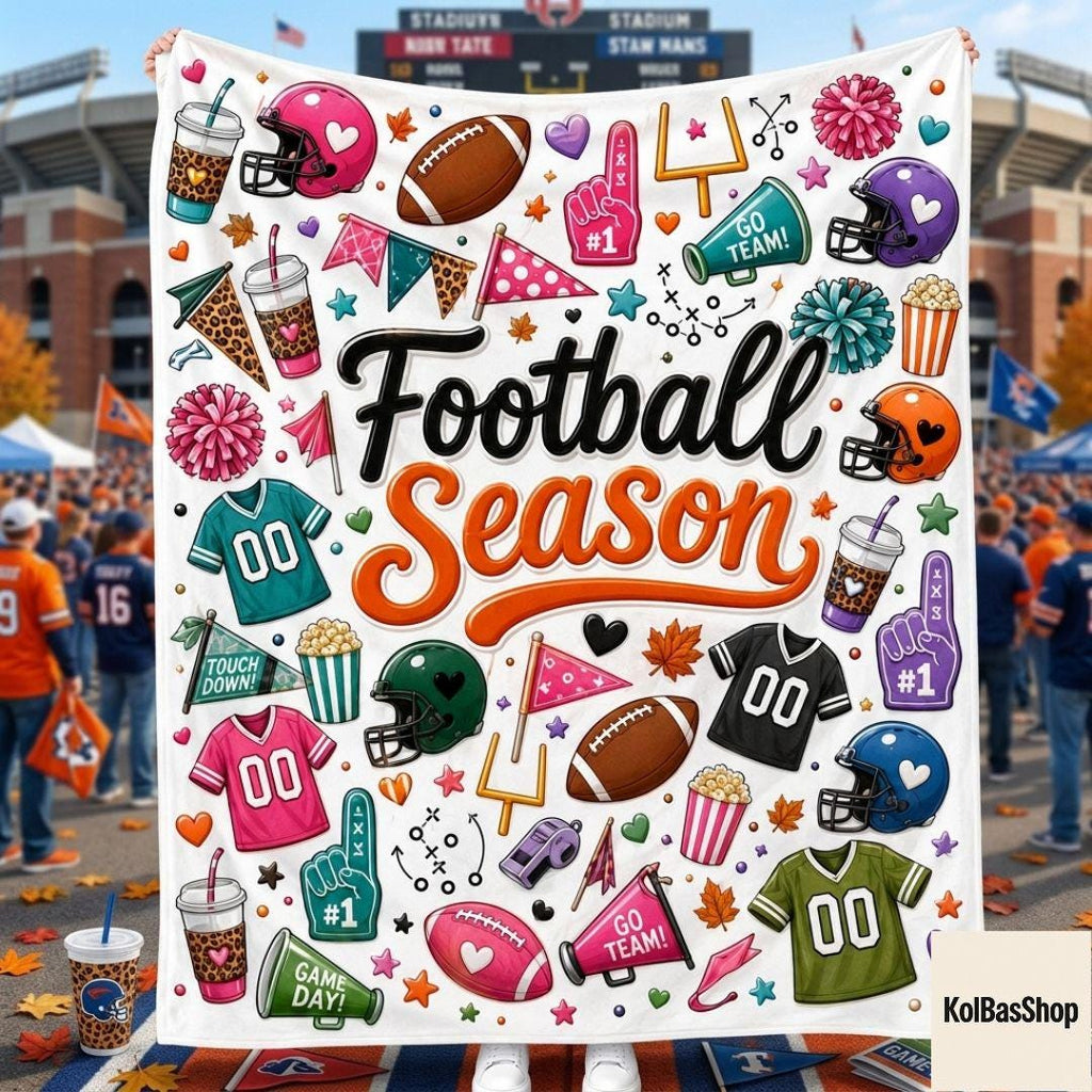 Football Season Blanket, Football Cheer Blanket, Sports Fleece Blanket, Game Day Blanket, Gift for Football Lover, Football Player Gift