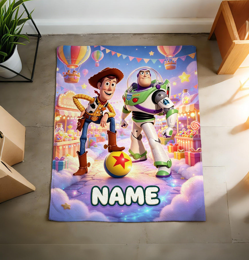 Custom Hot Air Balloon Carnival Woody Buzz Blanket Soft Throw, Personalized Kids Birthday Gift