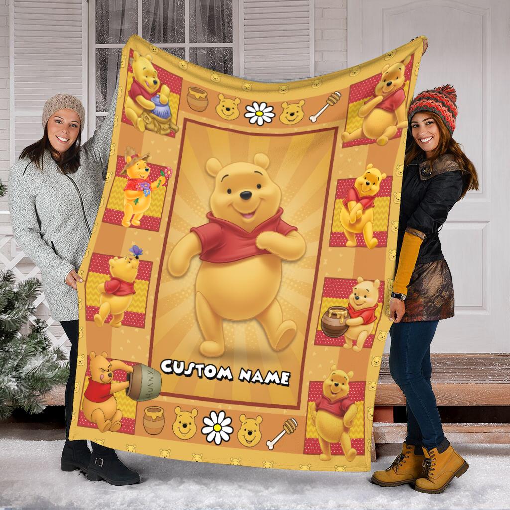 Personalized Winnie the Pooh Baby Blanket, Custom Name Pooh Bear Blanket, Birthday Gifts Disneyland Christmas Gift For Her, Birthday Gift