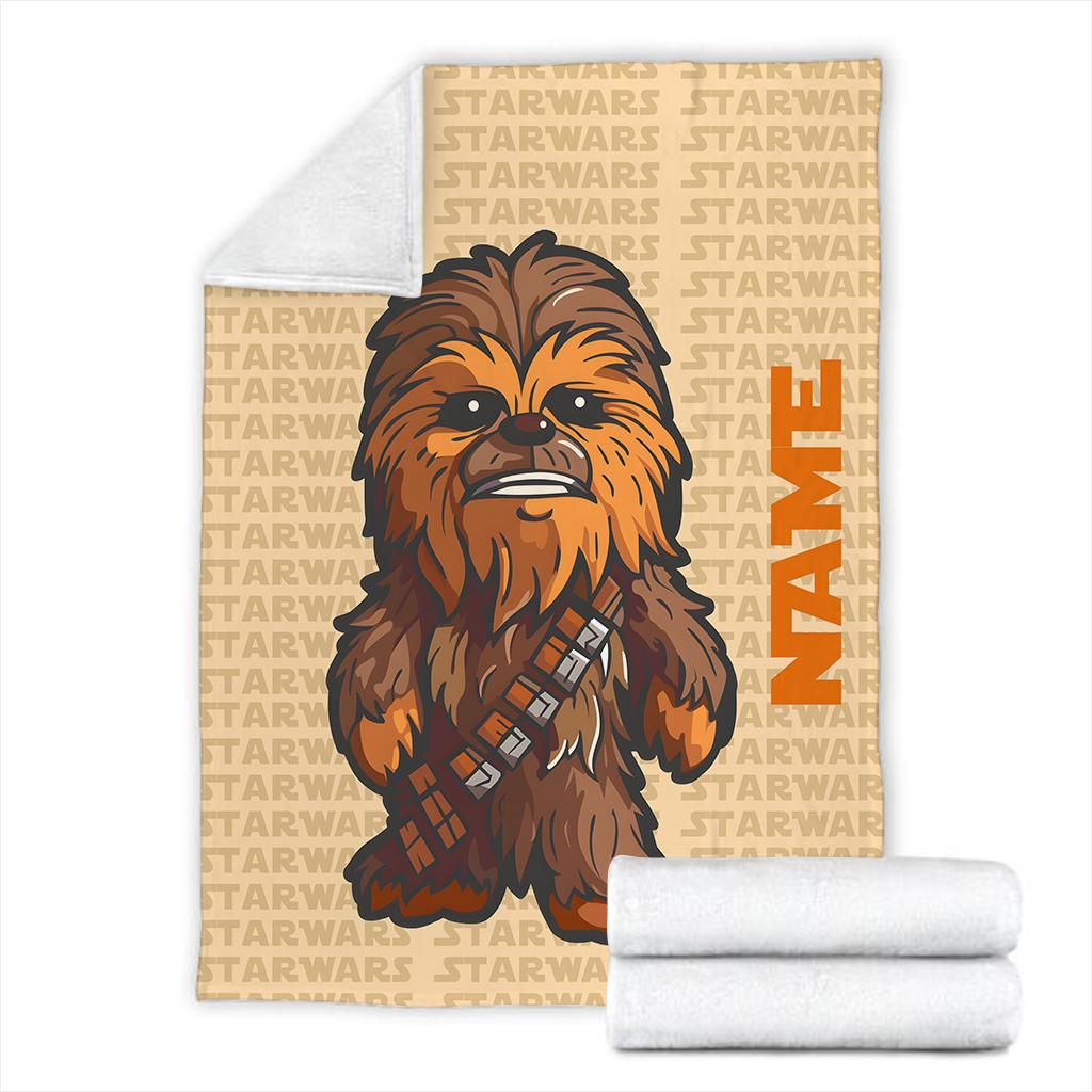 Custom Name Chewbacca Stasr Wars Blanket, Personalized Star Wars Blanket for Kids Baby, Star Wars Birthday Blanket, Disney Nursery Decor