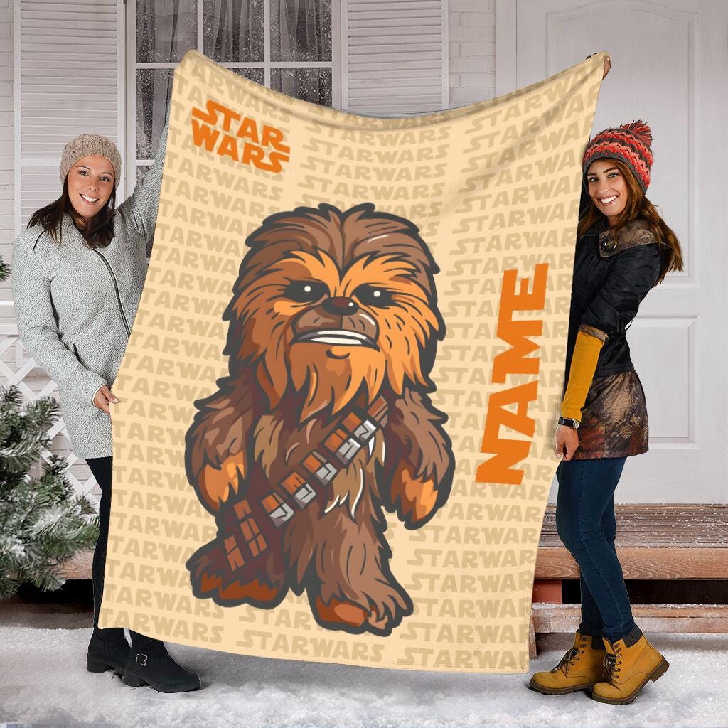 Custom Name Chewbacca Stasr Wars Blanket, Personalized Star Wars Blanket for Kids Baby, Star Wars Birthday Blanket, Disney Nursery Decor
