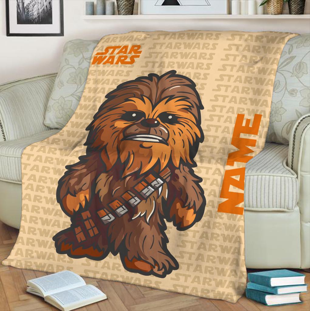 Custom Name Chewbacca Stasr Wars Blanket, Personalized Star Wars Blanket for Kids Baby, Star Wars Birthday Blanket, Disney Nursery Decor