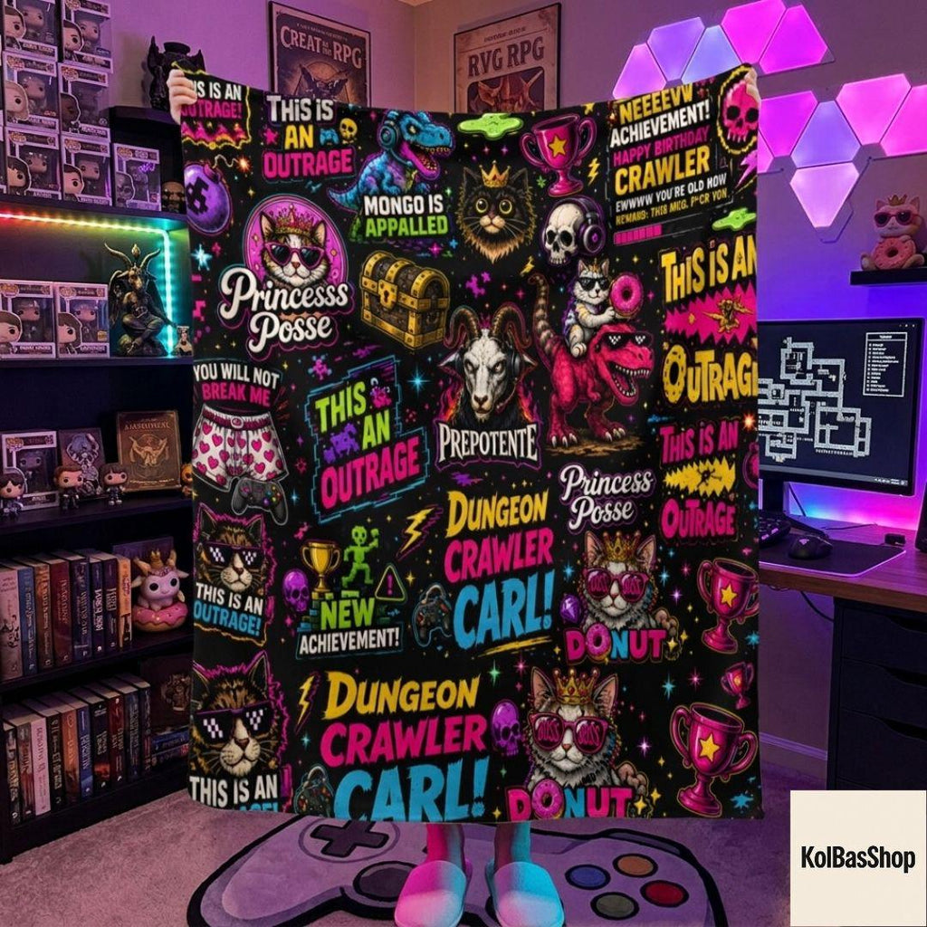 Dungeon Crawler Carl Inspired Blanket, Princess Donut Fantasy Throw, Cozy Book Lover Sherpa, LitRPG Fan Gift, Father's Day Gamer Gift