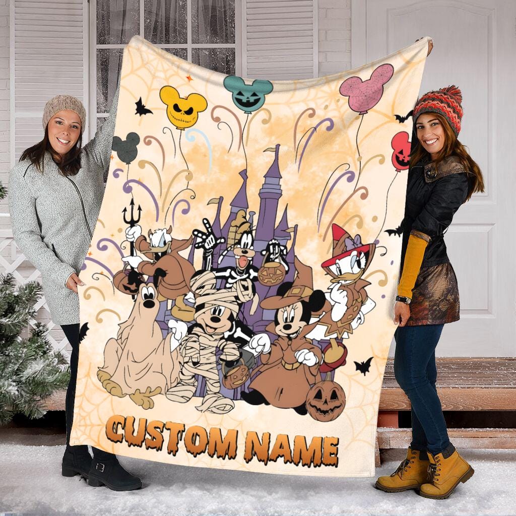 Custom Disney Halloween Blanket, Mickey Mouse Ghost Fleece Blanket, Personalized Cute Spooky Blanket, Halloween Gift for Kids Boy Girl