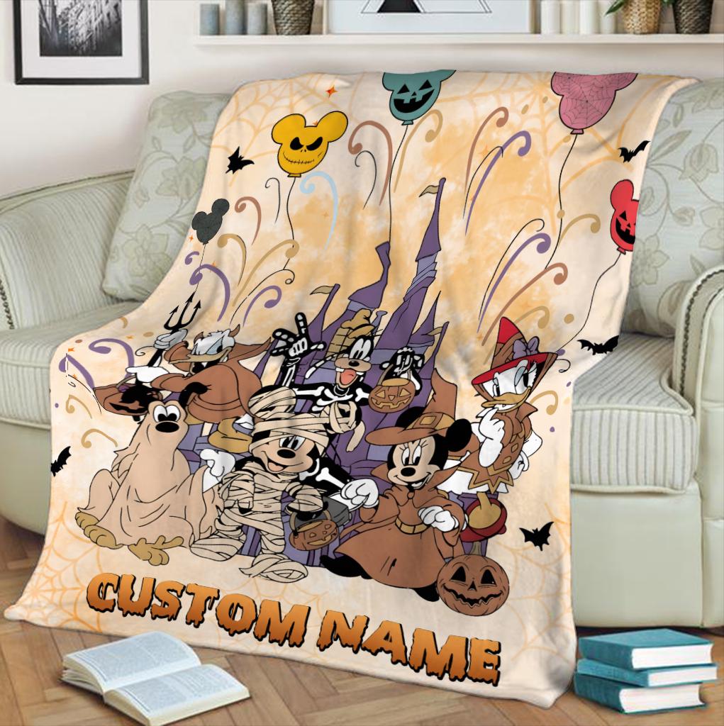 Custom Disney Halloween Blanket, Mickey Mouse Ghost Fleece Blanket, Personalized Cute Spooky Blanket, Halloween Gift for Kids Boy Girl