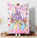 Personalized Watercolor Disney Princess Blanket, Custom Name Disney Princess Castle Blanket, Blanket for Kids, Disneyland Baby Girl Trip