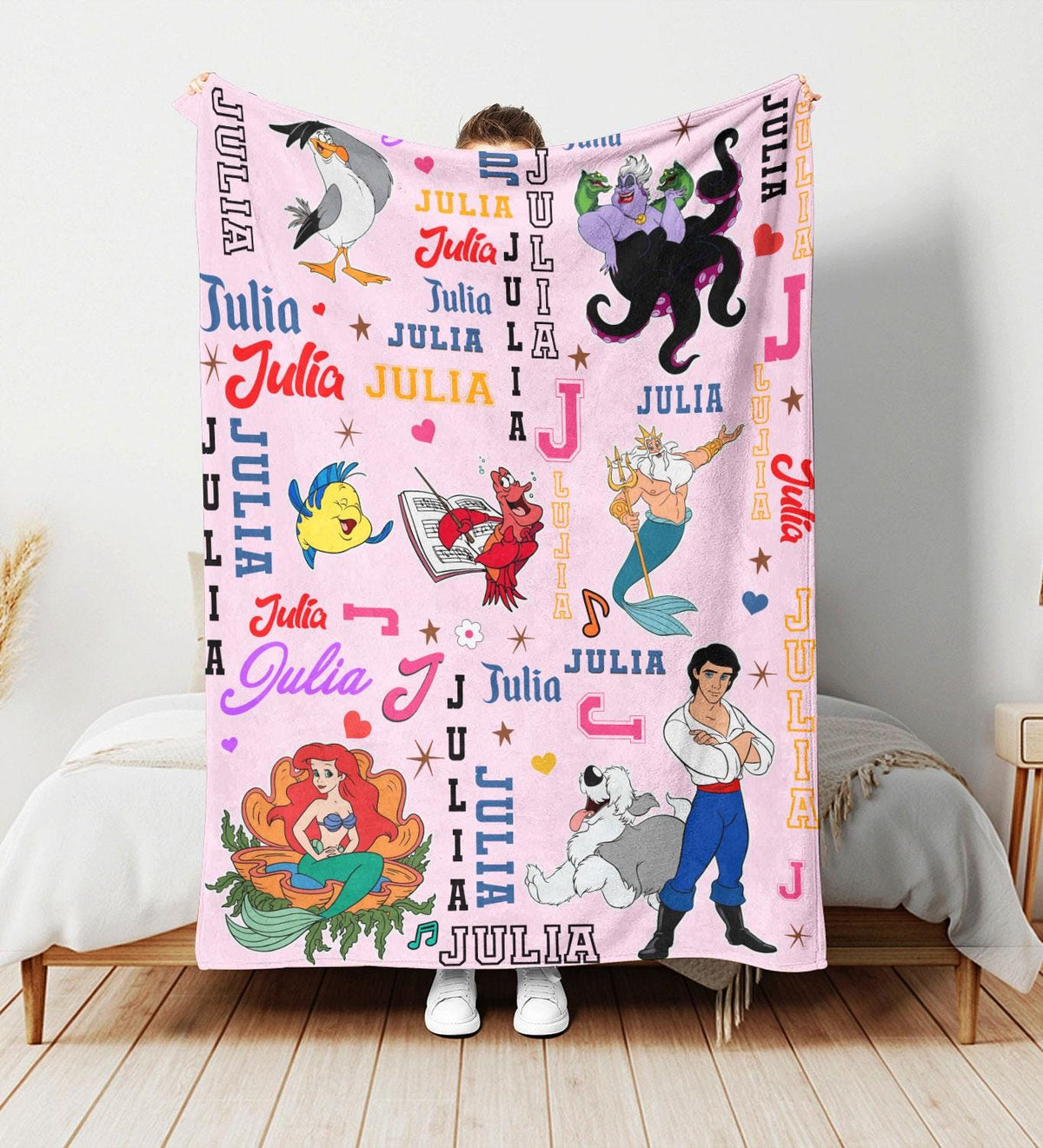 Personalized Ariel Princess Blanket, Custom Name The Little Mermaid Blanket, Ariel Princess Fleece Blanket, Baby Blanket Gift, Birthday Gift