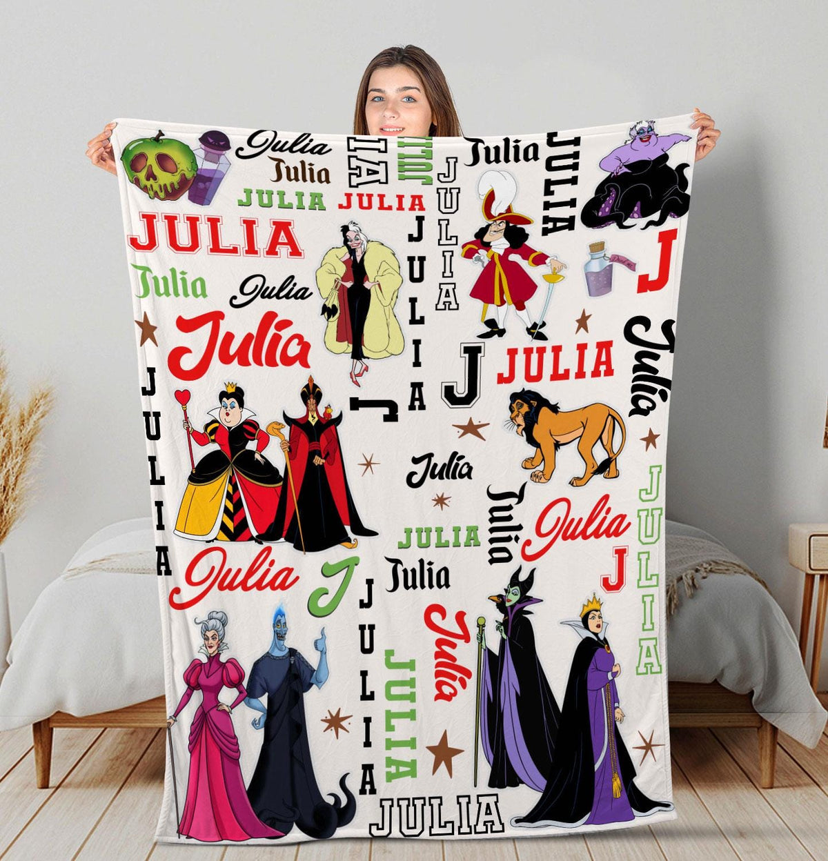 Custom Name Villains Blanket, Personalized Disney Villains Blanket, Disney Witch Maleficent Ursula Evil Queen Blanket, Disney Halloween Gift