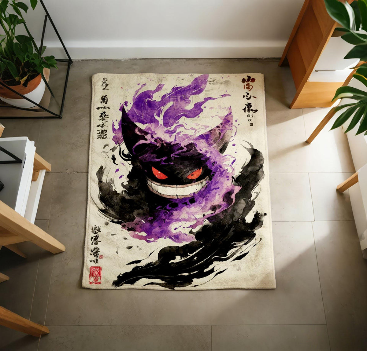 Ink Wash Gengar Blanket Soft Throw, Ukiyo-e Ghost Pokemon Throw, Gaming Bedroom Keepsake Gift