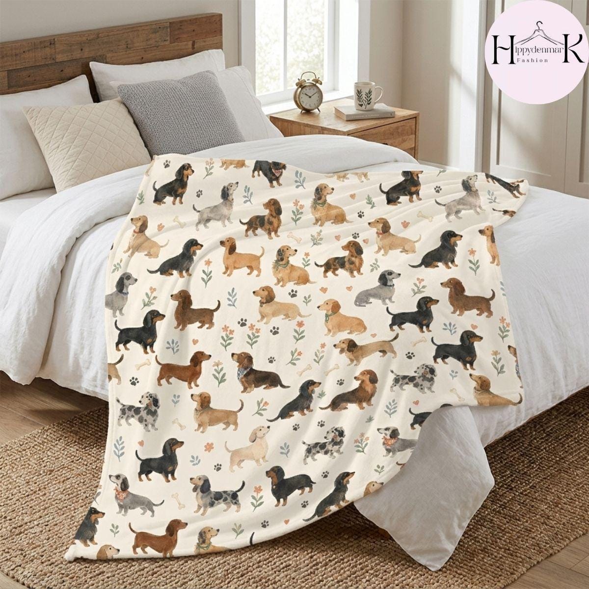 Dachshund Fleece Blanket, Cute Wiener Dog Throw, Doxie Couch Blanket, Cozy Dog Lover Home Decor