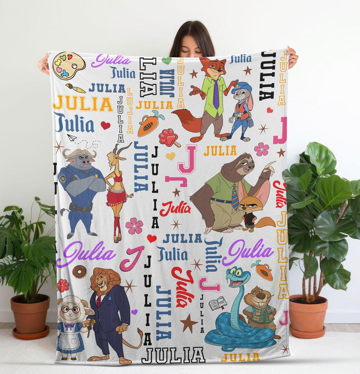 Personalized Disney Zootopia 2 Blanket, Custom Name Cartoon Zootopia Blanket, Disneyland Trip Blanket, Zootropolis Judy, Kids Birthday Gift