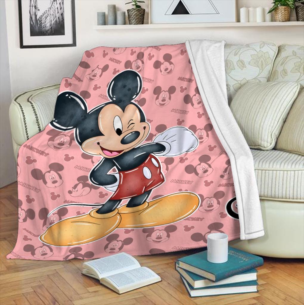 Personalized Mickey Mouse Blanket, Custom Name Pink Disney Blanket for Kids, Cute Cartoon Fleece Throw, Baby Shower Toddler Birthday Gift