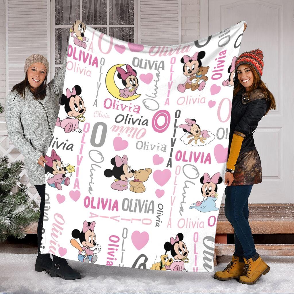Personalized Minnie Mouse Baby Blanket, Custom Name Pink Disney Blanket for Girls, Cute Toddler Fleece Throw, Newborn Gift, Gift For Girl