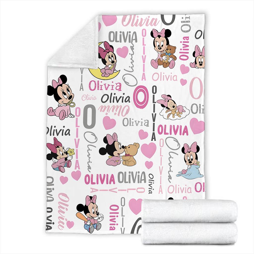 Personalized Minnie Mouse Baby Blanket, Custom Name Pink Disney Blanket for Girls, Cute Toddler Fleece Throw, Newborn Gift, Gift For Girl