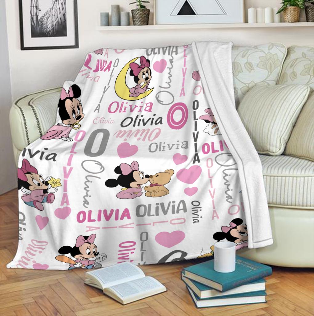 Personalized Minnie Mouse Baby Blanket, Custom Name Pink Disney Blanket for Girls, Cute Toddler Fleece Throw, Newborn Gift, Gift For Girl