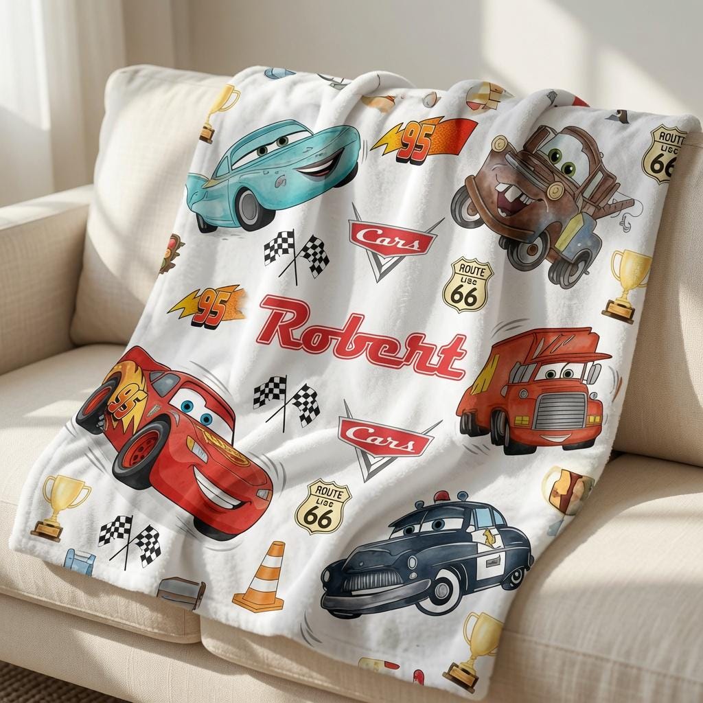 Custom Name Cars Baby Blanket, Personalized Disney Baby Shower Gift, Cars Nursery Baby Blanket, Race Car Bedding