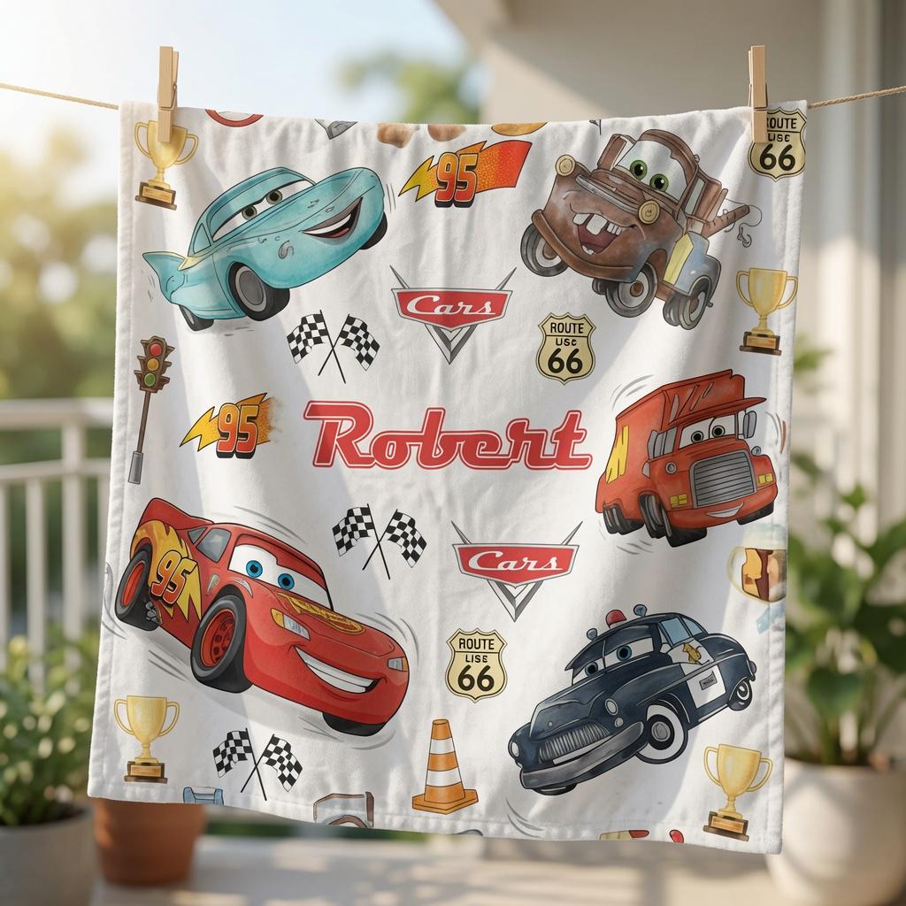 Custom Name Cars Baby Blanket, Personalized Disney Baby Shower Gift, Cars Nursery Baby Blanket, Race Car Bedding
