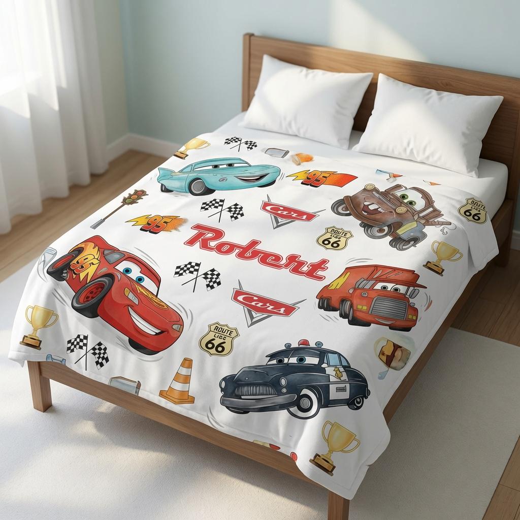 Custom Name Cars Baby Blanket, Personalized Disney Baby Shower Gift, Cars Nursery Baby Blanket, Race Car Bedding