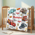 Custom Name Cars Baby Blanket, Personalized Disney Baby Shower Gift, Cars Nursery Baby Blanket, Race Car Bedding