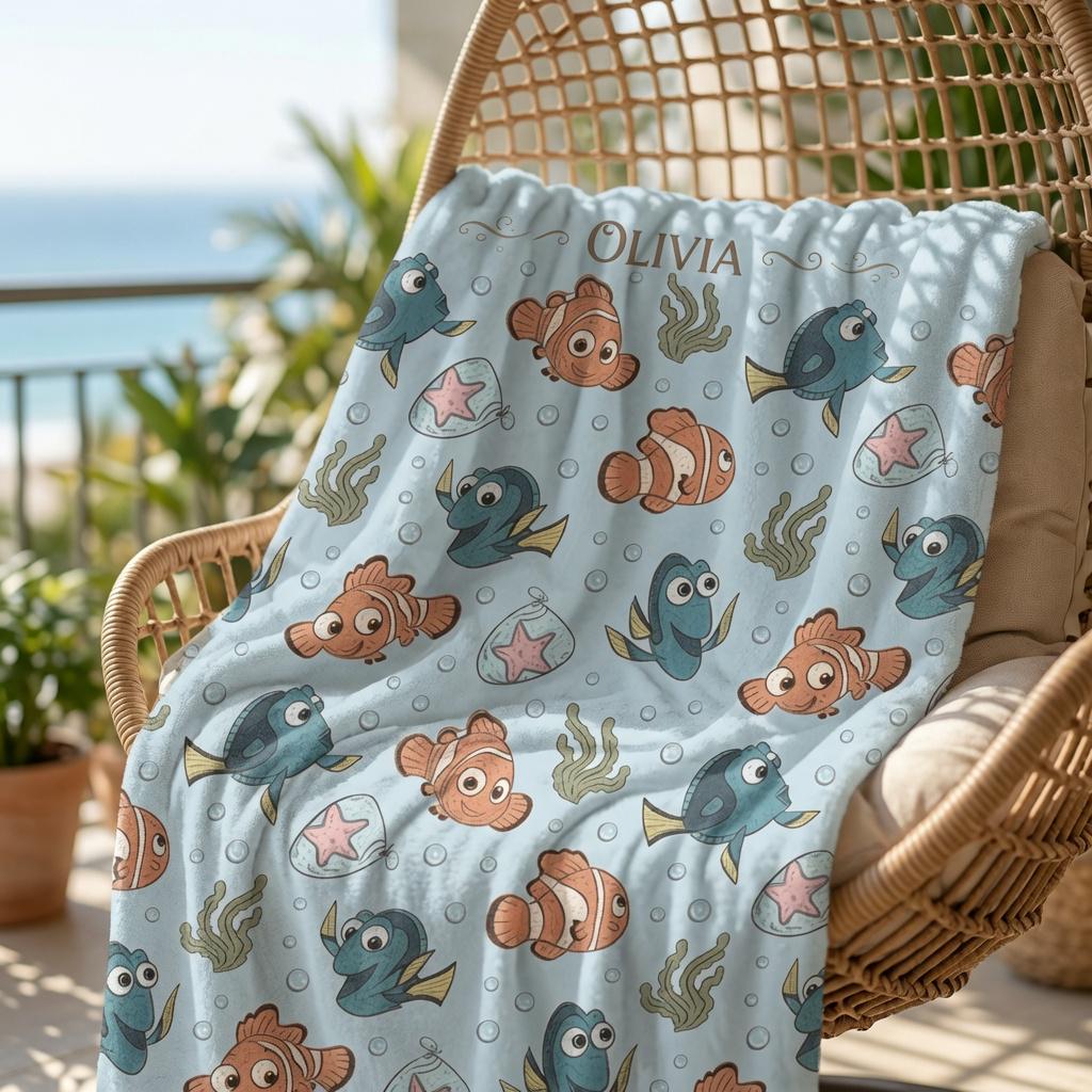 Personalized Finding Nemo Baby Blanket, Custom Disney Nemo And Dory Baby Shower Gift, Nemo Nursery Baby Blanket, Custom Name Blanket for Kid