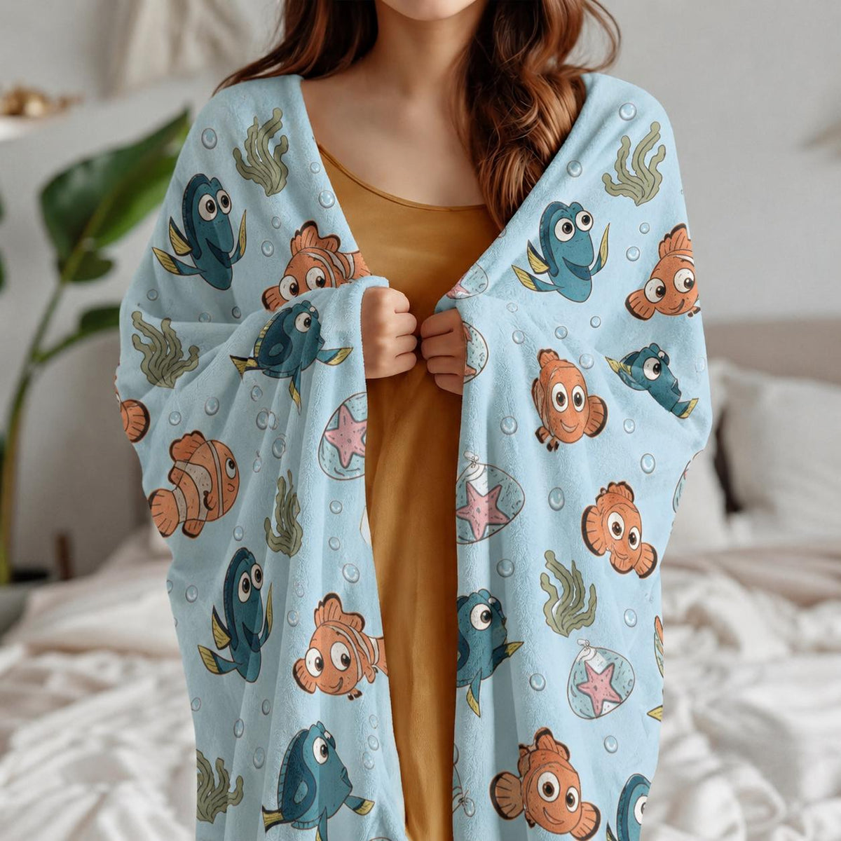 Personalized Finding Nemo Baby Blanket, Custom Disney Nemo And Dory Baby Shower Gift, Nemo Nursery Baby Blanket, Custom Name Blanket for Kid