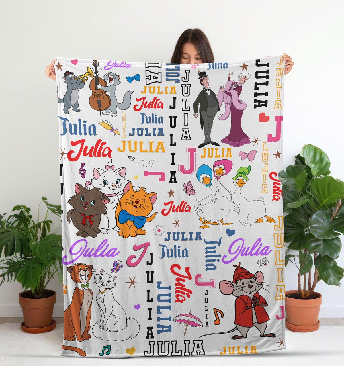 Custom Name Disney The Aristocats Blanket, Personalized Marie Cat The Aristocats Blanket, Disney Cats Blanket, Baby Shower Gift Disney Decor