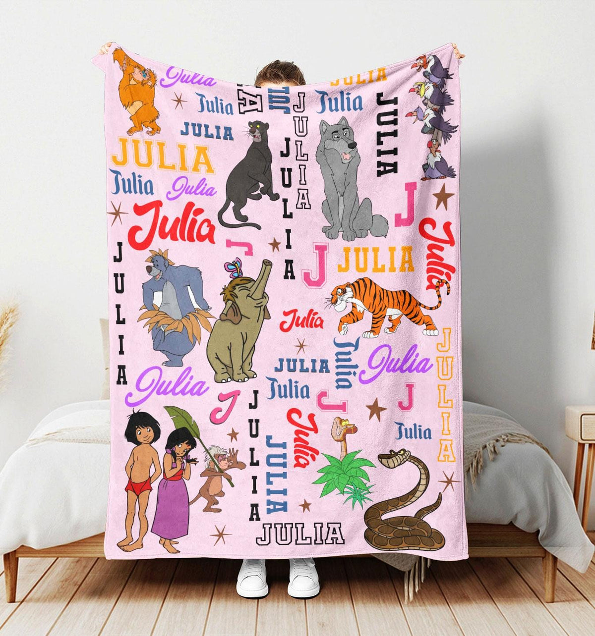 Custom Name Disney The Jungle Book Blanket, Personalized Mowgli Baloo Shere Khan & Friends Blanket, Baby Shower Gift, Disney Home Decor