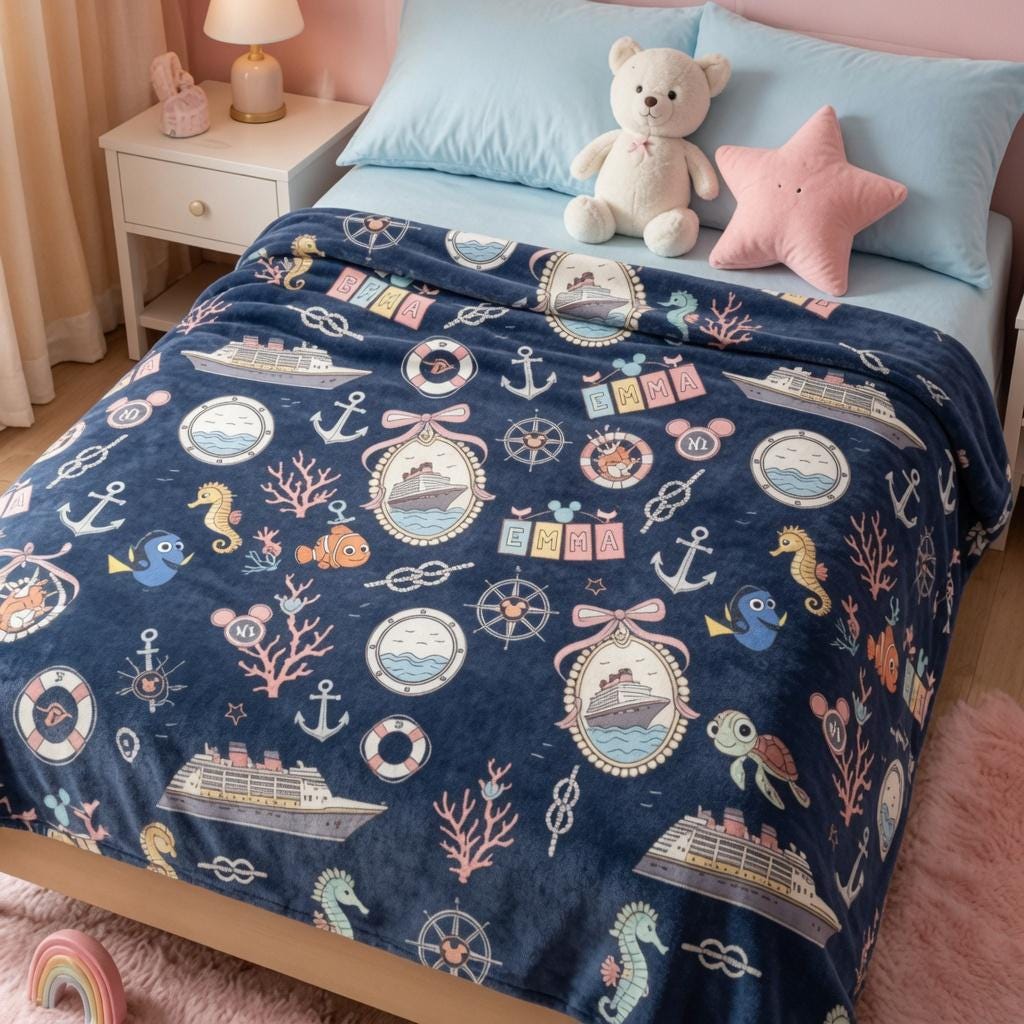 Personalized Cruise Ship Blanket for Baby, Custom Disney Nemo And Dory Gift, Disney Baby Shower Blanket, Custom Nautical Nursery Blanket