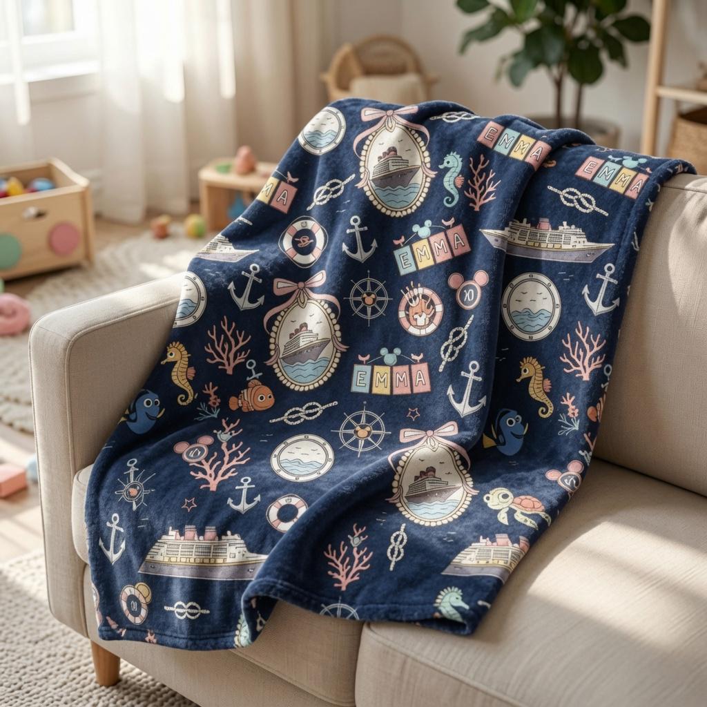 Personalized Cruise Ship Blanket for Baby, Custom Disney Nemo And Dory Gift, Disney Baby Shower Blanket, Custom Nautical Nursery Blanket