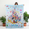 Custom Mickey And Friends Blanket, Personalized Disney Castle Blanket, Watercolor Disney Characters Toddler Blanket, Birthday Gift For Kids