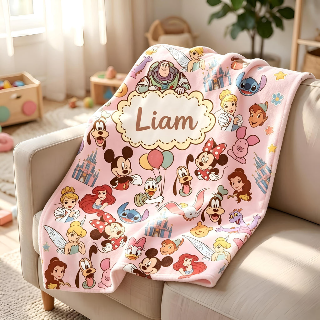 Personalized Name Disneyland Blanket for Baby, Custom Disney World Gift, Disney Baby Shower Blanket, Custom Name Disney Character Blanket