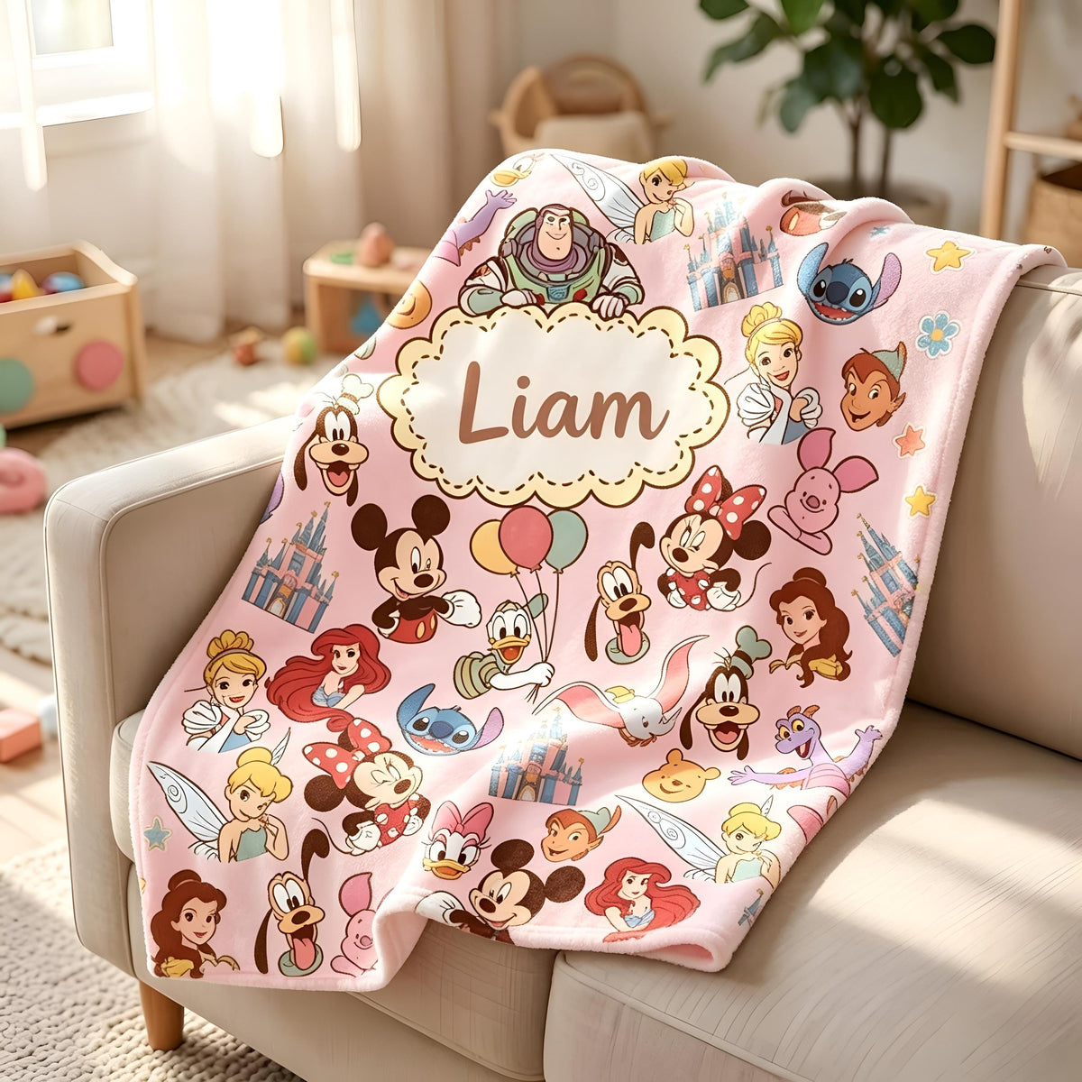 Personalized Name Disneyland Blanket for Baby, Custom Disney World Gift, Disney Baby Shower Blanket, Custom Name Disney Character Blanket