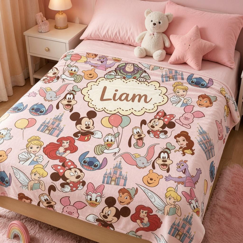 Personalized Name Disneyland Blanket for Baby, Custom Disney World Gift, Disney Baby Shower Blanket, Custom Name Disney Character Blanket