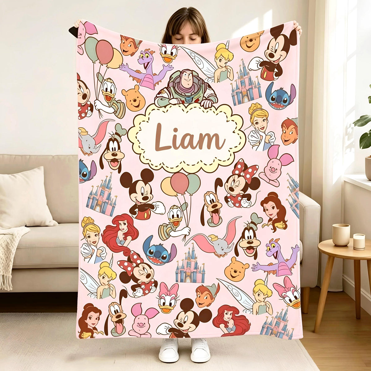 Personalized Name Disneyland Blanket for Baby, Custom Disney World Gift, Disney Baby Shower Blanket, Custom Name Disney Character Blanket