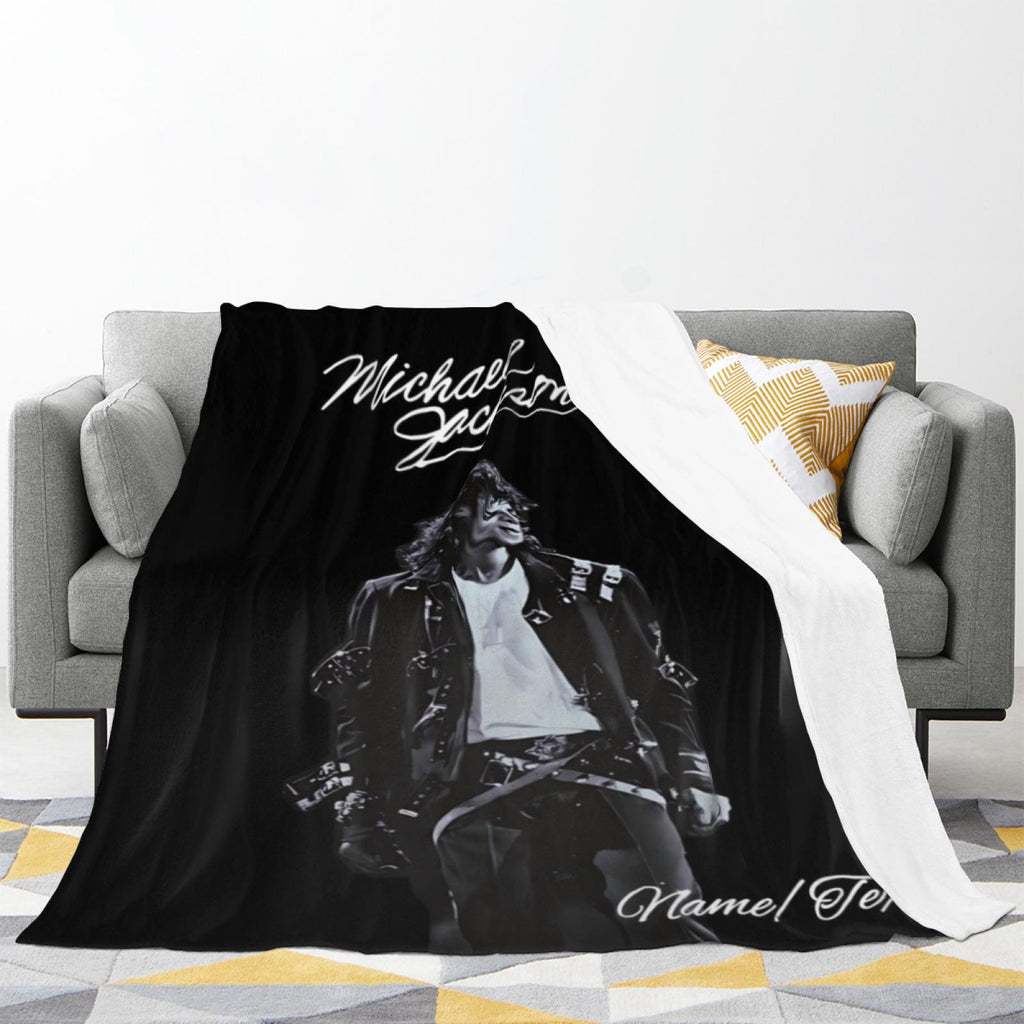 Personalized Music Icon Blanket, Custom Name Bad Era Inspired Flannel Throw, Minimalist Portrait Pop Star Blanket, Cool Bedroom Decor