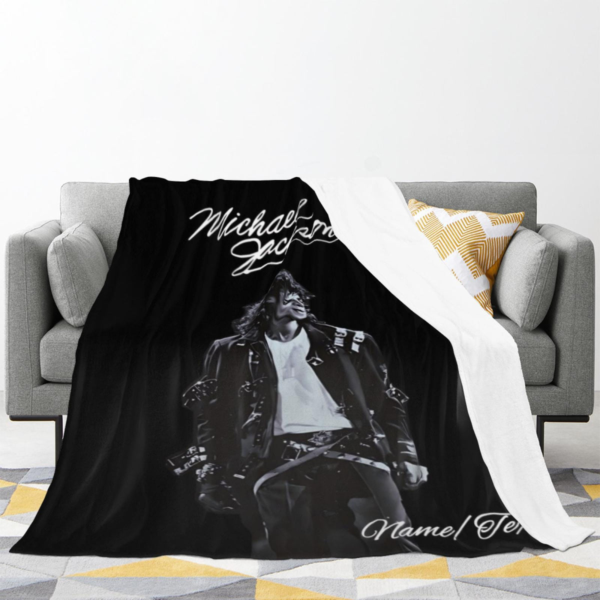 Personalized Music Icon Blanket, Custom Name Bad Era Inspired Flannel Throw, Minimalist Portrait Pop Star Blanket, Cool Bedroom Decor