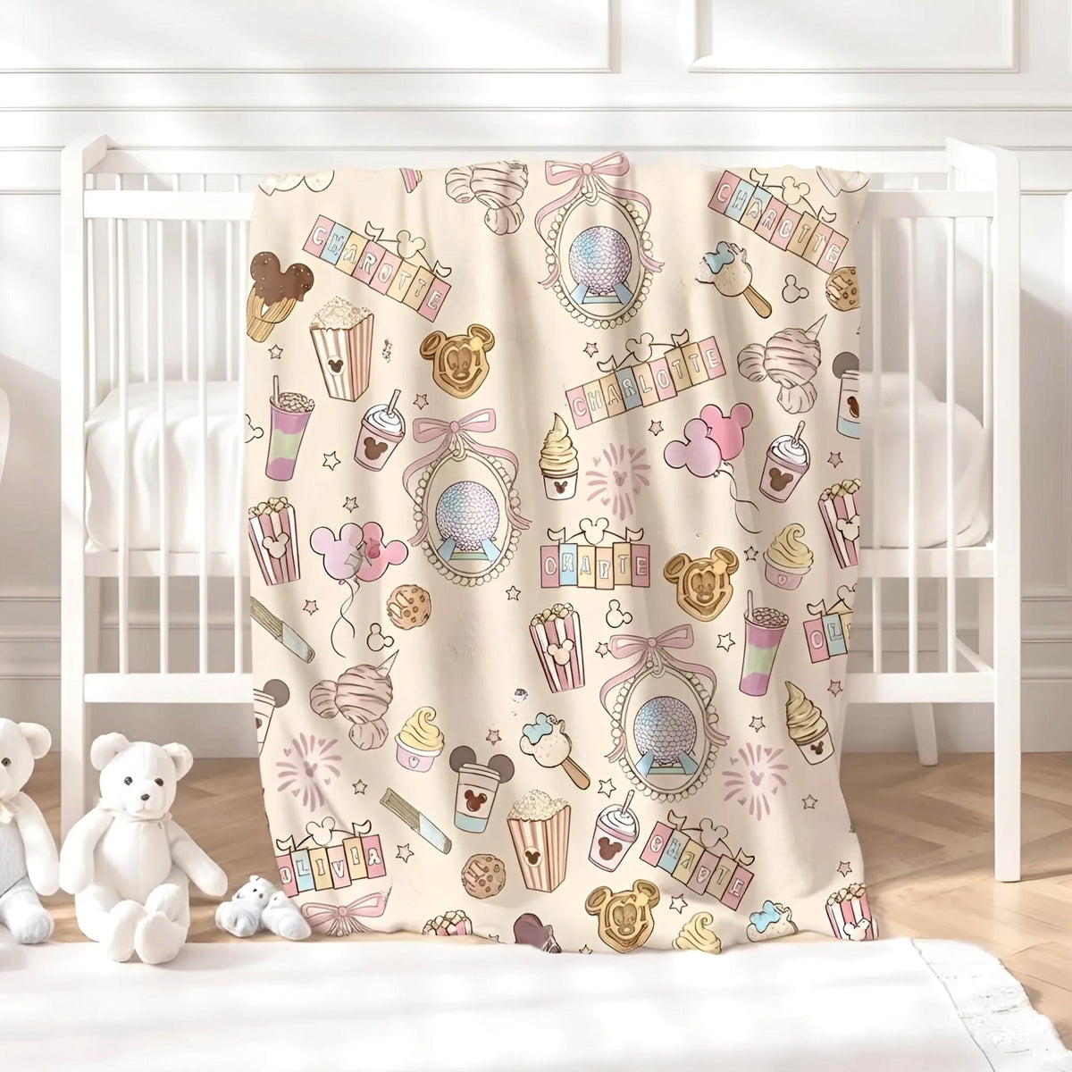 Custom Name Disney World Blanket, Mickey Snacks Cozy Throw For Disney, Disney Epcot Snacking Around the World Blanket