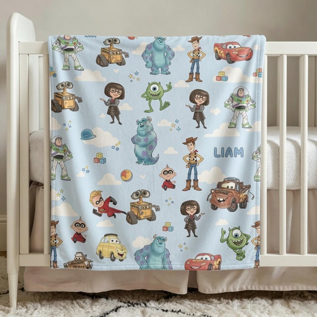 Custom Name Toy Story Baby Blanket, Personalized Disneyland Blanket, Personalized Baby Character Shower Gift, Nursery Disney Baby Blanket