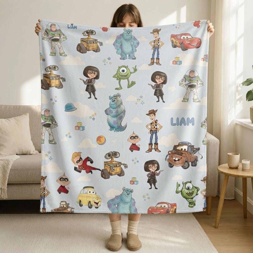 Custom Name Toy Story Baby Blanket, Personalized Disneyland Blanket, Personalized Baby Character Shower Gift, Nursery Disney Baby Blanket