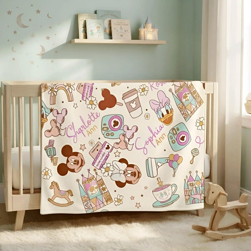 Personalized Disney Blanket, Custom Name Mickey And Friends Blanket, Disney World Sherpa Blanket, Mickey Mouse Blanket for Kids