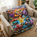 Pikachu Blanket, Flannel Throw, Retro Gaming Anime Decor, Monster Game Fans
